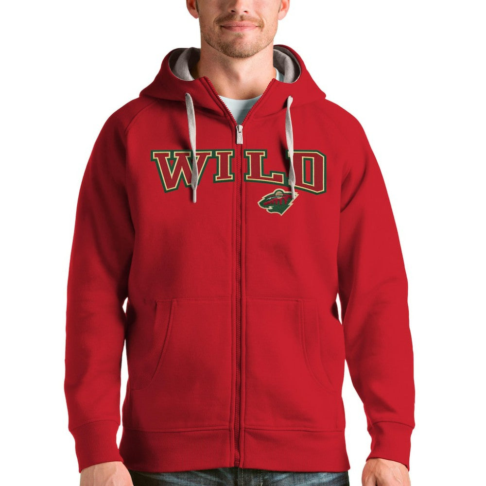 Minnesota Wild Antigua Wordmark Victory Full-Zip Hoodie - Red Hoodies