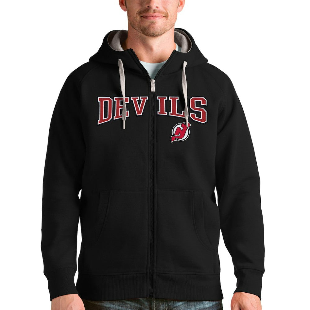 New Jersey Devils Antigua Wordmark Victory Full-Zip Hoodie - Black Jerseys