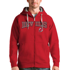 New Jersey Devils Antigua Wordmark Victory Full-Zip Hoodie - Red Jerseys