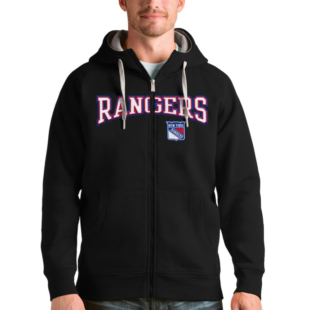 New York Rangers Antigua Wordmark Victory Full-Zip Hoodie - Black Hoodies