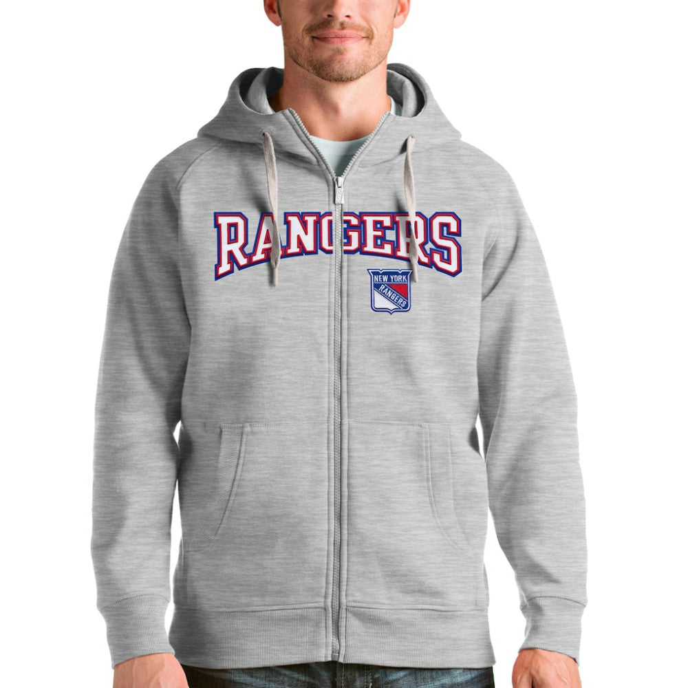 New York Rangers Antigua Wordmark Victory Full-Zip Hoodie - Heathered Gray Hoodies