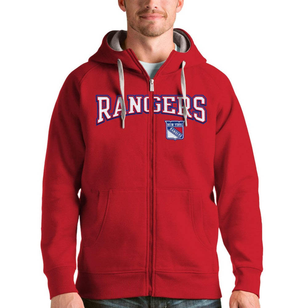 New York Rangers Antigua Wordmark Victory Full-Zip Hoodie - Red Hoodies