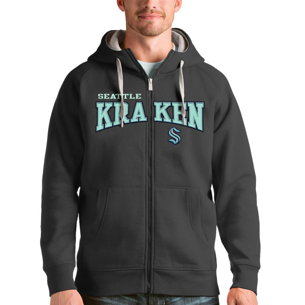 Seattle Kraken Antigua Wordmark Victory Full-Zip Hoodie - Charcoal Hoodies