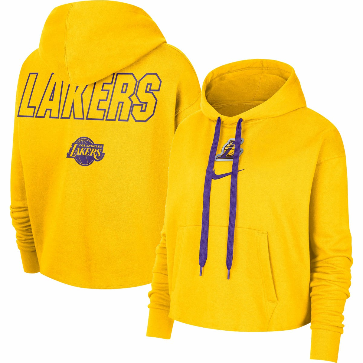 Los Angeles Lakers Women's Courtside Cropped Pullover Hoodie - Gold for sale
