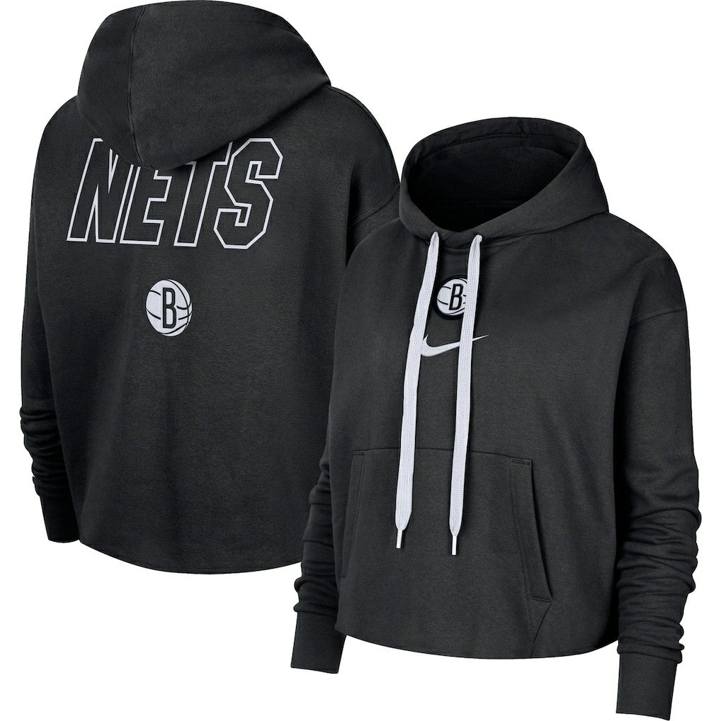 Brooklyn Nets Women's Courtside Cropped Pullover Hoodie - Black shop