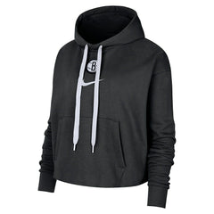 Brooklyn Nets Women's Courtside Cropped Pullover Hoodie - Black shop