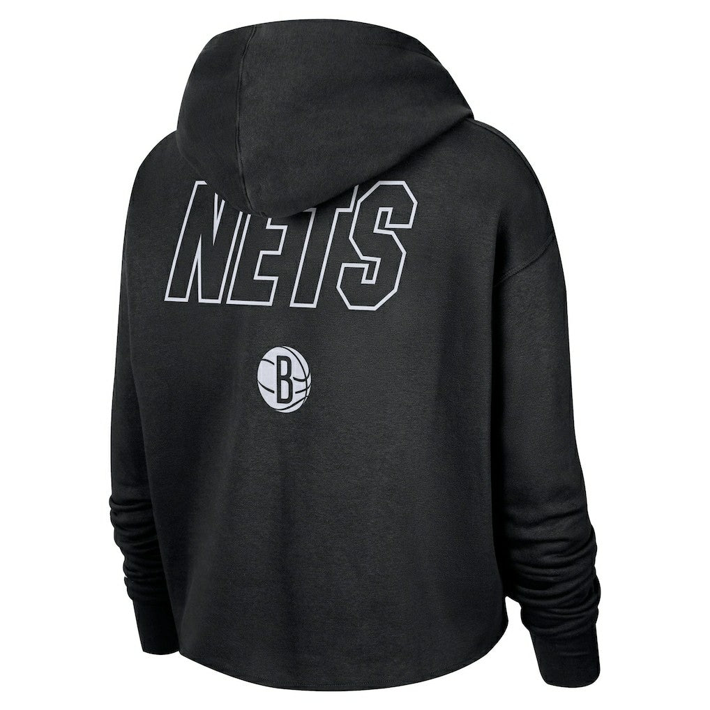Brooklyn Nets Women's Courtside Cropped Pullover Hoodie - Black shop