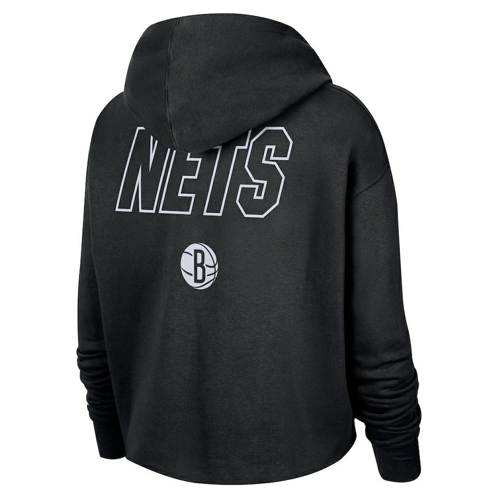 Brooklyn Nets Women's Courtside Cropped Pullover Hoodie - Black shop