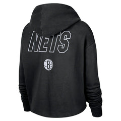Brooklyn Nets Women's Courtside Cropped Pullover Hoodie - Black shop