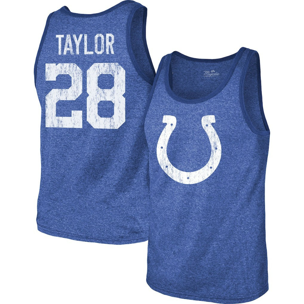 Jonathan Taylor Indianapolis Colts Majestic Threads Player Name & Number Tri-Blend Tank Top - Heathered Royal discount