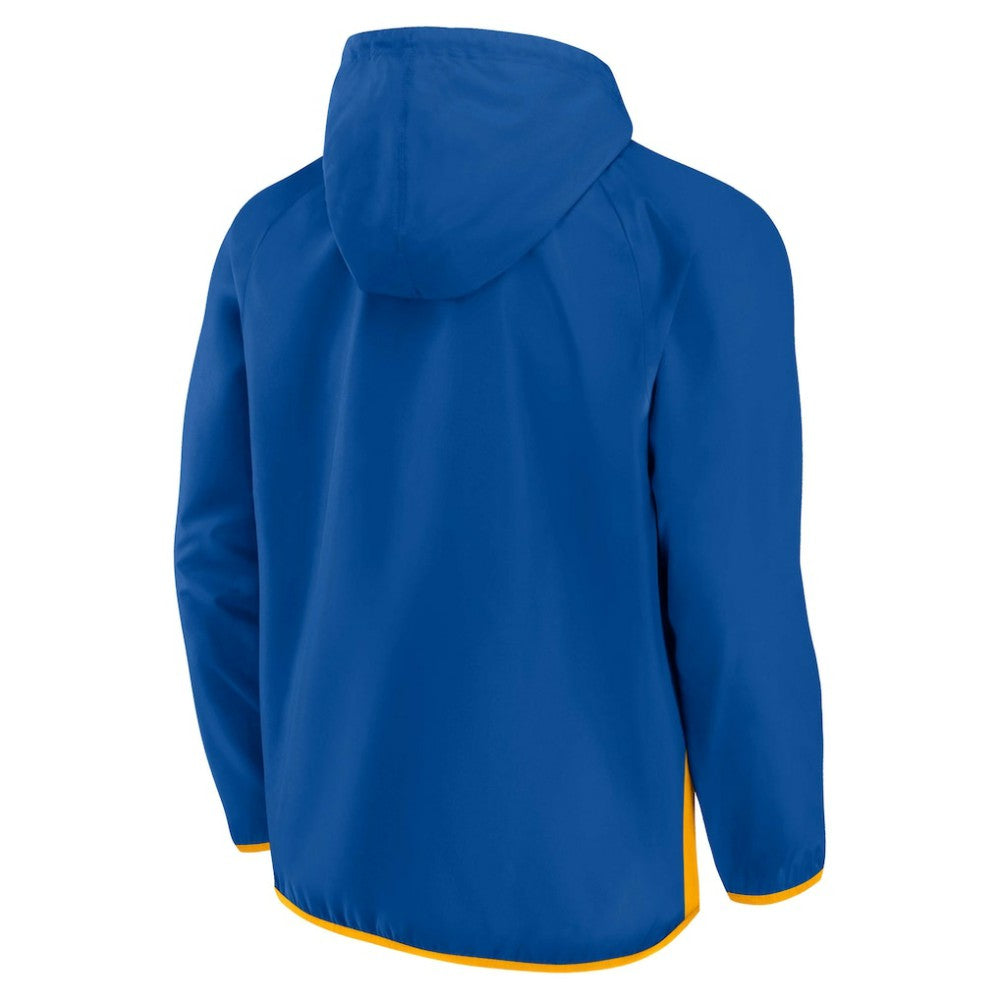 St. Louis Blues Fanatics Backhand Shooter Defender Anorak Raglan Hoodie Quarter-Zip Jacket - Blue/Gold Hoodies