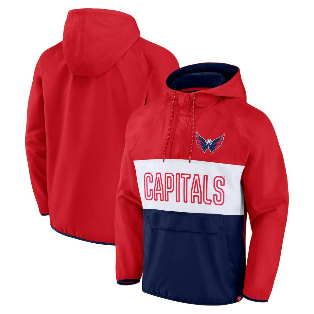 Washington Capitals Fanatics Backhand Shooter Defender Anorak Raglan Hoodie Quarter-Zip Jacket - Red/Navy Hoodies