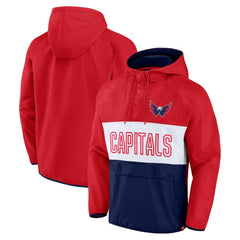 Washington Capitals Fanatics Backhand Shooter Defender Anorak Raglan Hoodie Quarter-Zip Jacket - Red/Navy Hoodies