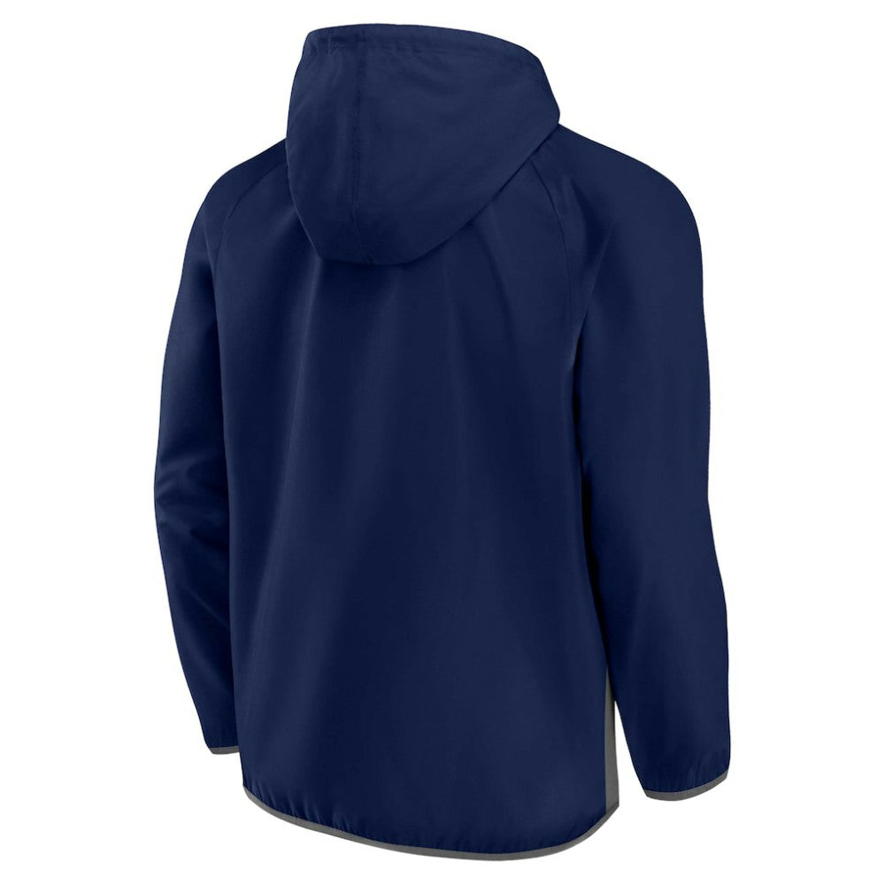 Seattle Kraken Fanatics Backhand Shooter Defender Anorak Raglan Hoodie Quarter-Zip Jacket - Deep Sea Blue/Gray Hoodies