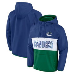 Vancouver Canucks Fanatics Backhand Shooter Defender Anorak Raglan Hoodie Quarter-Zip Jacket - Blue/Green Hoodies