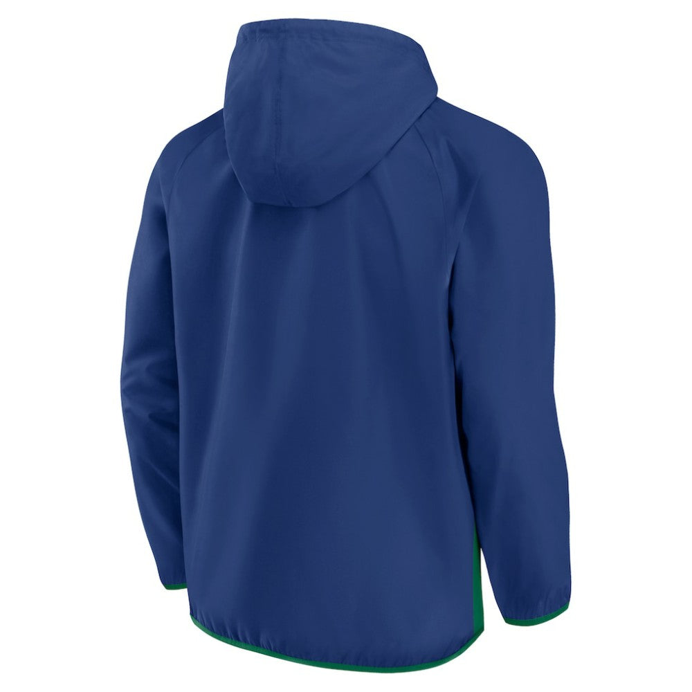 Vancouver Canucks Fanatics Backhand Shooter Defender Anorak Raglan Hoodie Quarter-Zip Jacket - Blue/Green Hoodies