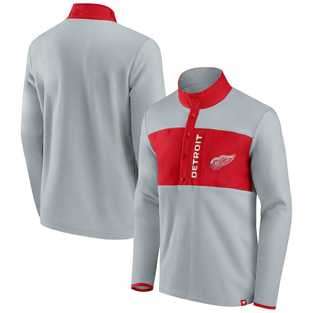 Detroit Red Wings Fanatics Hockey Polar Fleece Quarter-Snap Jacket - Gray/Red Jackets