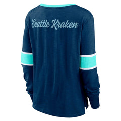 Seattle Kraken Fanatics Women's Effervescent Exclusive Notch Neck Lace-Up Long Sleeve Slub T-Shirt - Navy T-shirts