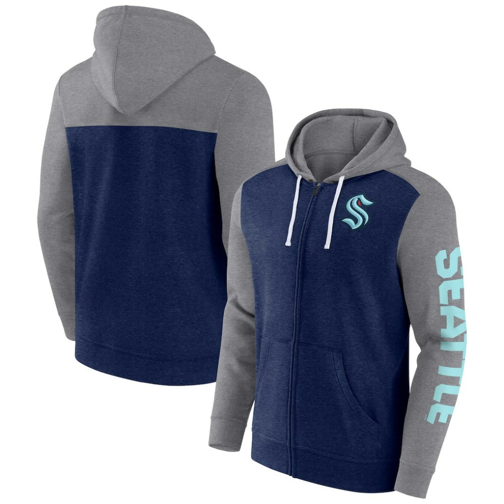 Seattle Kraken Fanatics Down and Distance Full-Zip Hoodie - Heather Deep Sea Blue Hoodies