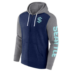 Seattle Kraken Fanatics Down and Distance Full-Zip Hoodie - Heather Deep Sea Blue Hoodies