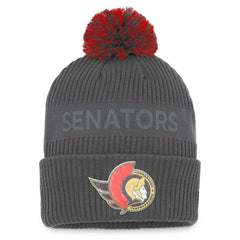 Ottawa Senators Fanatics Authentic Pro Home Ice Cuffed Knit Hat with Pom - Charcoal Hats