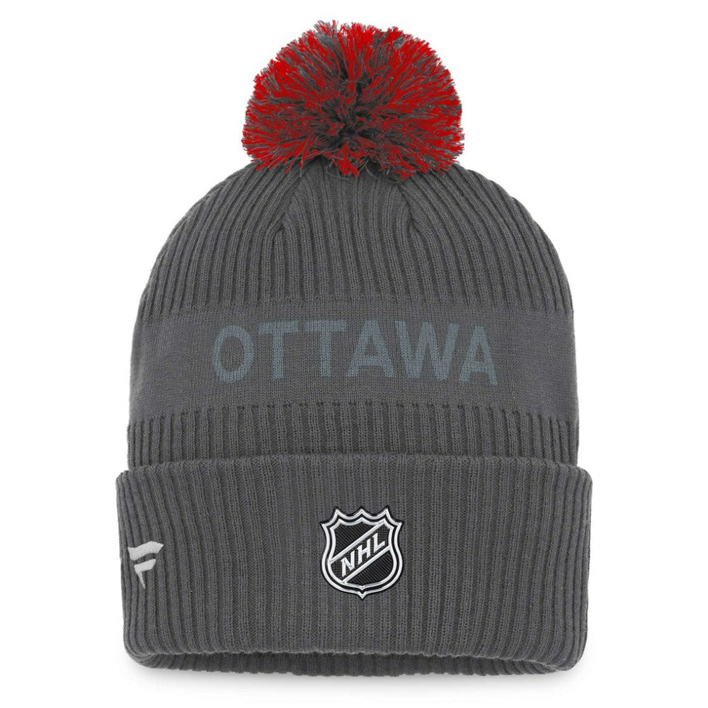 Ottawa Senators Fanatics Authentic Pro Home Ice Cuffed Knit Hat with Pom - Charcoal Hats