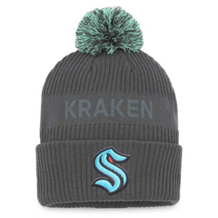 Seattle Kraken Fanatics Authentic Pro Home Ice Cuffed Knit Hat with Pom - Charcoal Hats