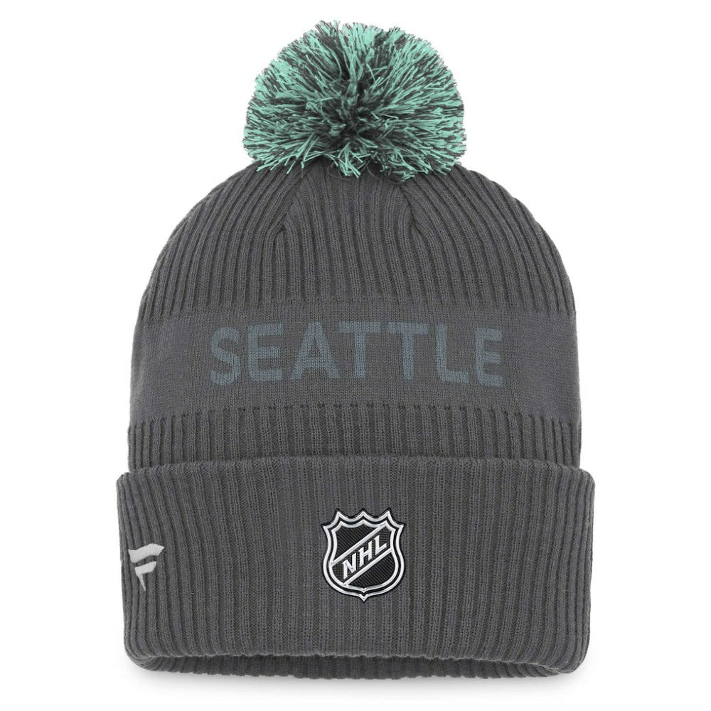 Seattle Kraken Fanatics Authentic Pro Home Ice Cuffed Knit Hat with Pom - Charcoal Hats