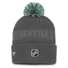 Seattle Kraken Fanatics Authentic Pro Home Ice Cuffed Knit Hat with Pom - Charcoal Hats