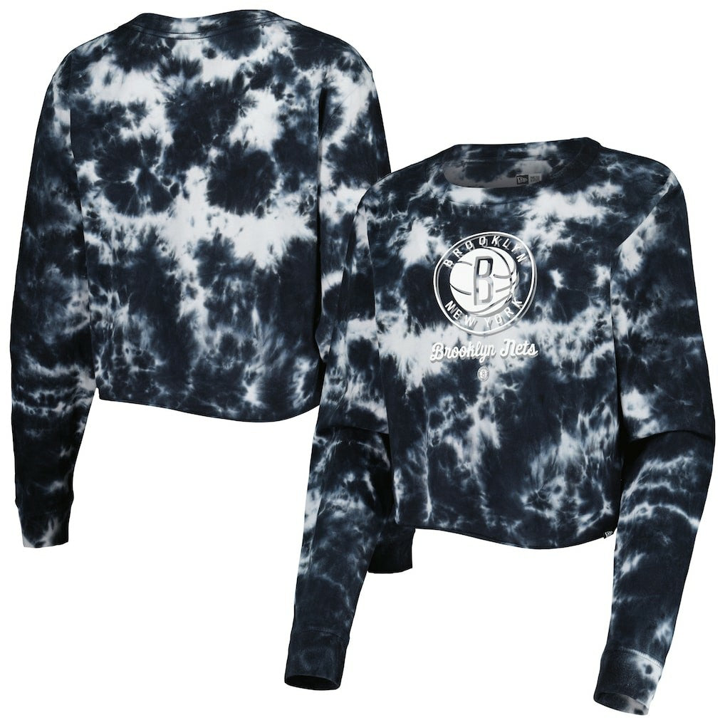 Brooklyn Nets Women's Tie Dye Cropped Long Sleeve T-Shirt - Black shop