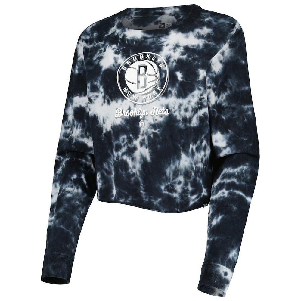 Brooklyn Nets Women's Tie Dye Cropped Long Sleeve T-Shirt - Black shop