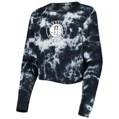 Brooklyn Nets Women's Tie Dye Cropped Long Sleeve T-Shirt - Black shop