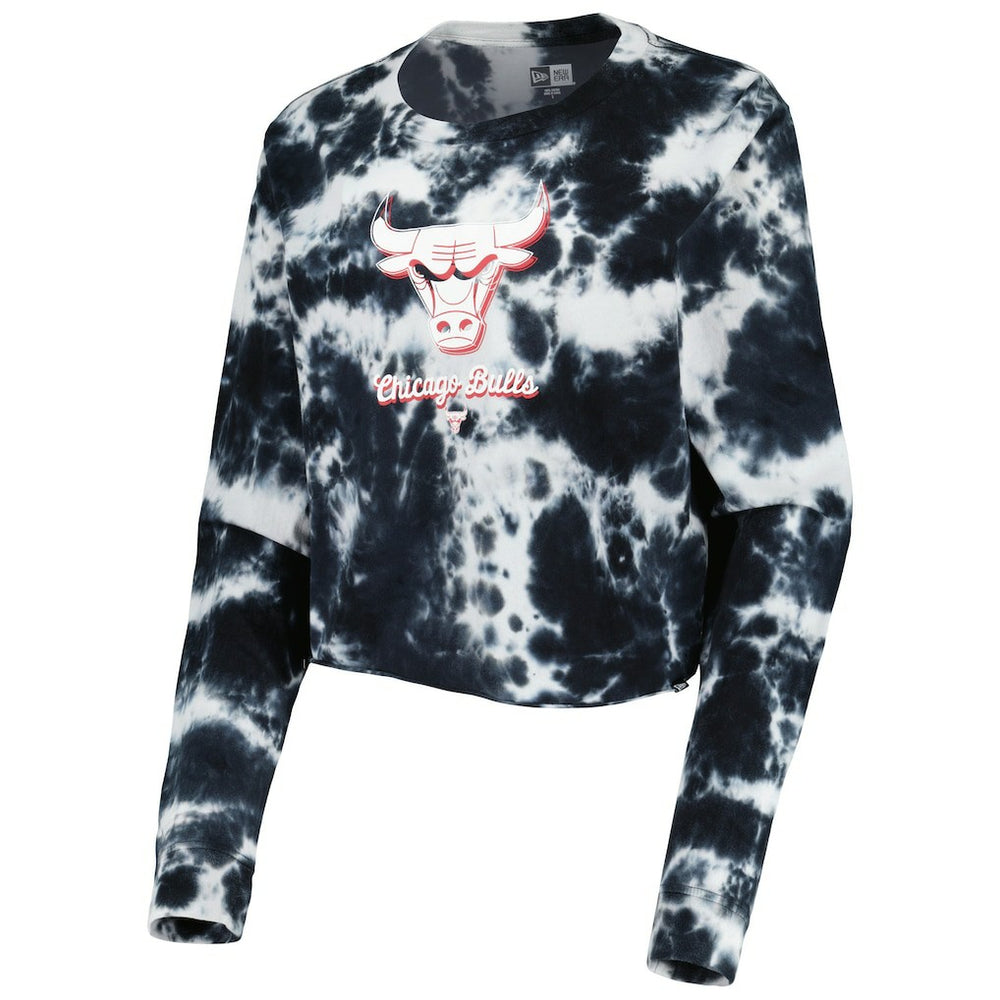 Chicago Bulls Women's Tie Dye Cropped Long Sleeve T-Shirt sale - Black discount