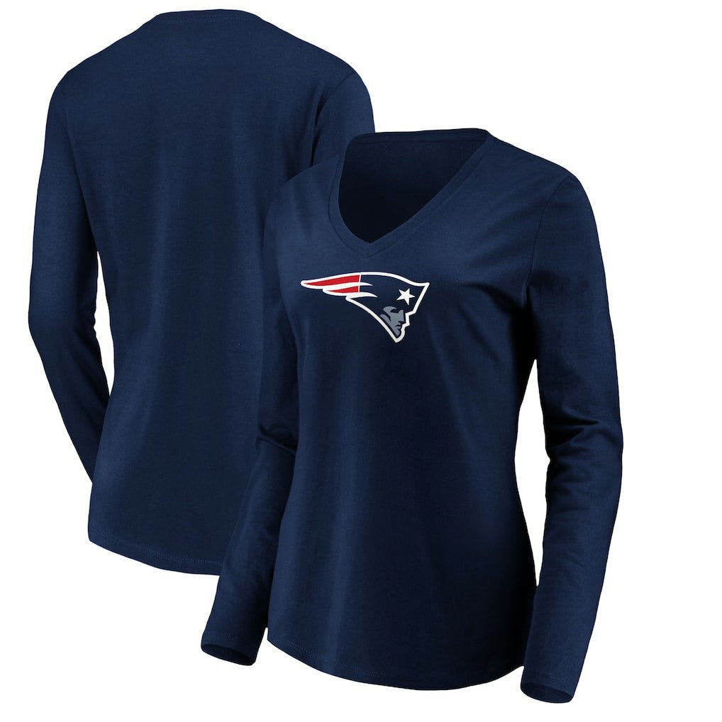 New England Patriots Women's Primary Team Logo Long Sleeve V-Neck T-Shirt - Navy sale