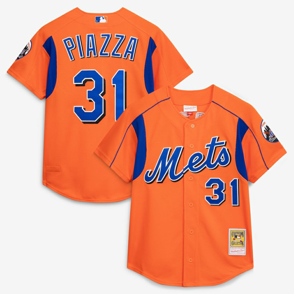 Mike Piazza New York Mets Cooperstown Collection Mesh Batting Practice Button-Up Jersey Orange