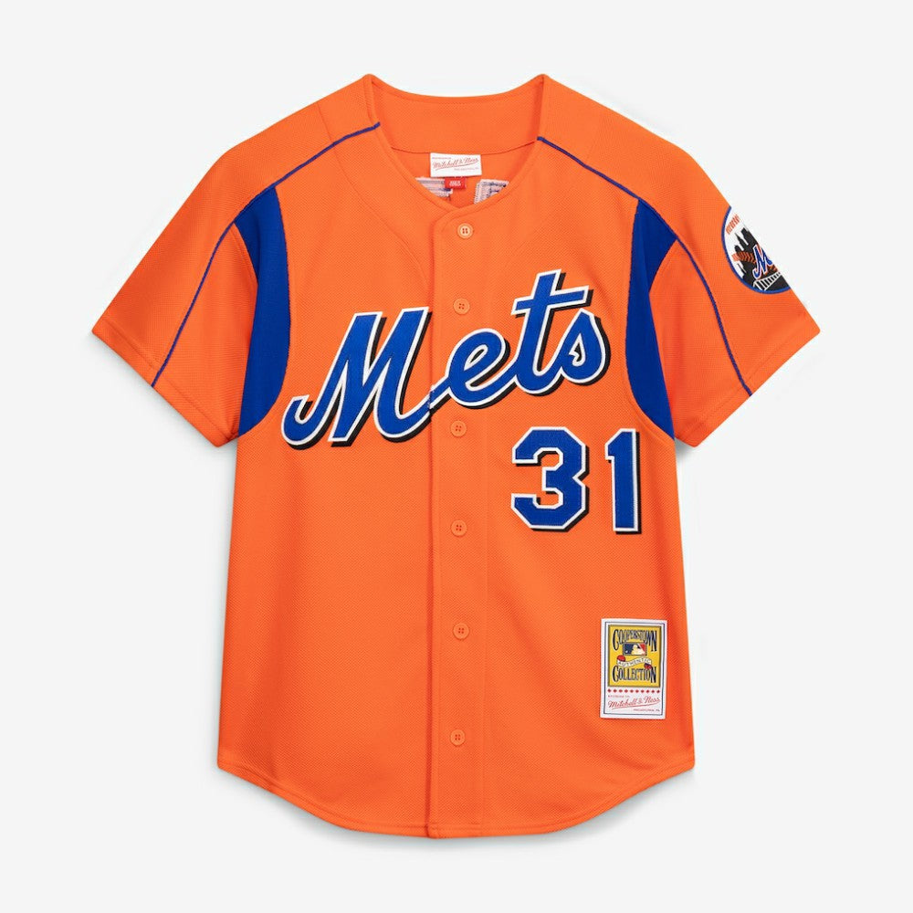 Mike Piazza New York Mets Cooperstown Collection Mesh Batting Practice Button-Up Jersey Orange