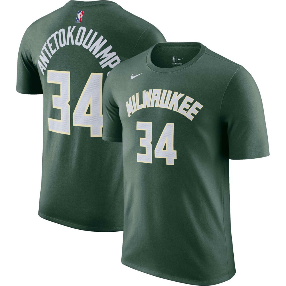 Giannis Antetokounmpo Milwaukee Bucks Icon 2022/23 Name & Number T-Shirt - Hunter Green outlet