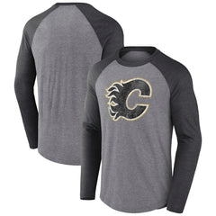Calgary Flames Fanatics Special Edition Long Sleeve Tri-Blend Raglan T-Shirt - Heather Gray T-shirts