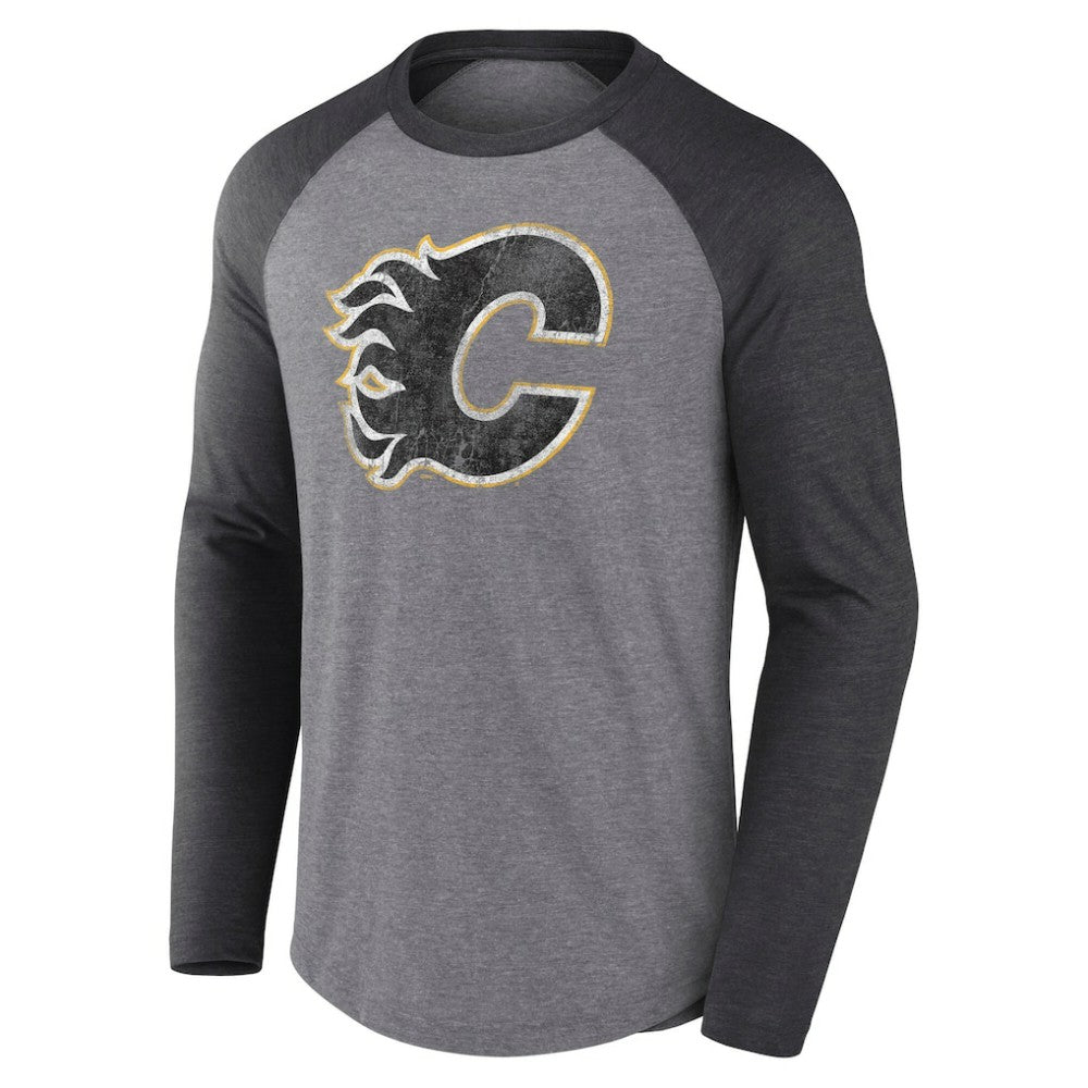 Calgary Flames Fanatics Special Edition Long Sleeve Tri-Blend Raglan T-Shirt - Heather Gray T-shirts