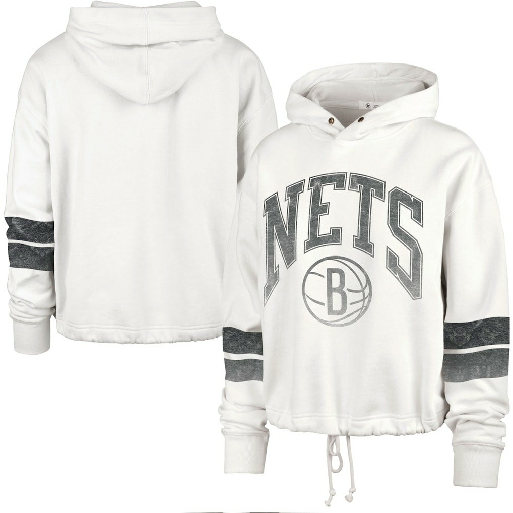 Brooklyn Nets '47 Women's Emerson Stripe Cropped Pullover Hoodie - Cream discount