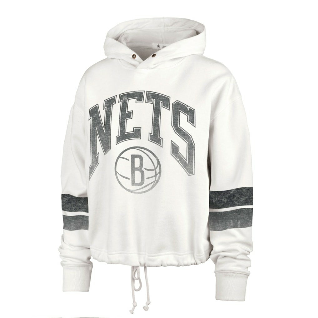 Brooklyn Nets '47 Women's Emerson Stripe Cropped Pullover Hoodie - Cream discount