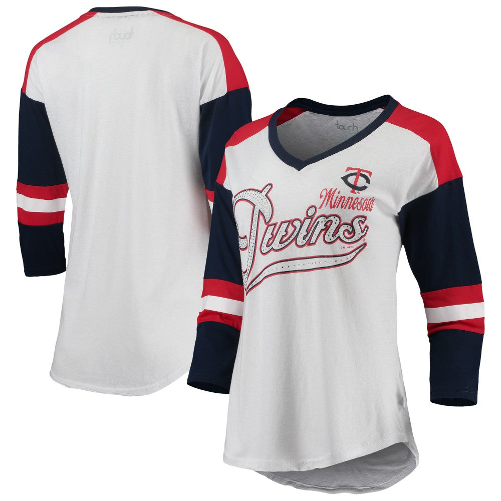 Minnesota Twins Touch Women's Base Runner 3/4-Sleeve V-Neck T-Shirt White/Red