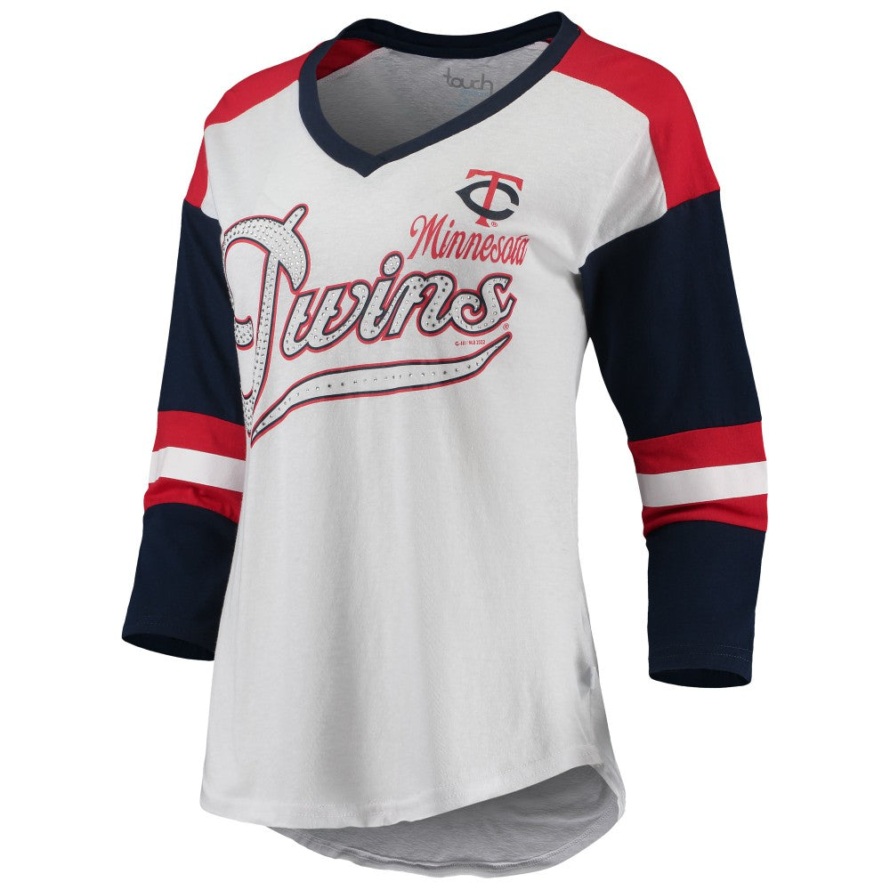 Minnesota Twins Touch Women's Base Runner 3/4-Sleeve V-Neck T-Shirt White/Red