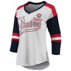 Minnesota Twins Touch Women's Base Runner 3/4-Sleeve V-Neck T-Shirt White/Red