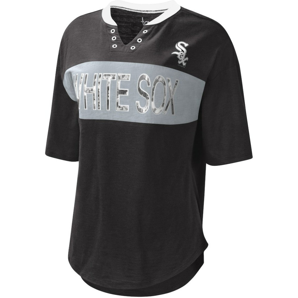 Chicago White Sox Touch Women's Lead Off Notch Neck T-Shirt Black/Silver