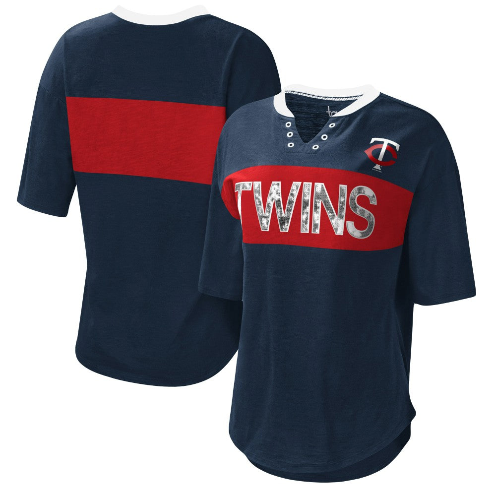 Minnesota Twins Touch Women's Lead Off Notch Neck T-Shirt Navy/Red