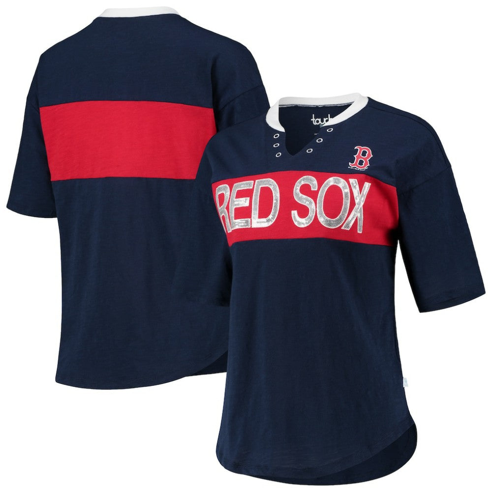 Boston Red Sox Touch Women's Lead Off Notch Neck T-Shirt Navy/Red