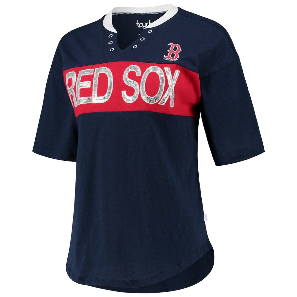 Boston Red Sox Touch Women's Lead Off Notch Neck T-Shirt Navy/Red