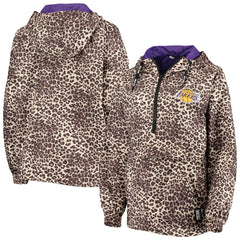 Los Angeles Lakers DKNY Sport Women's Gabriella Windbreaker Half-Zip Hoodie - Leopard sale