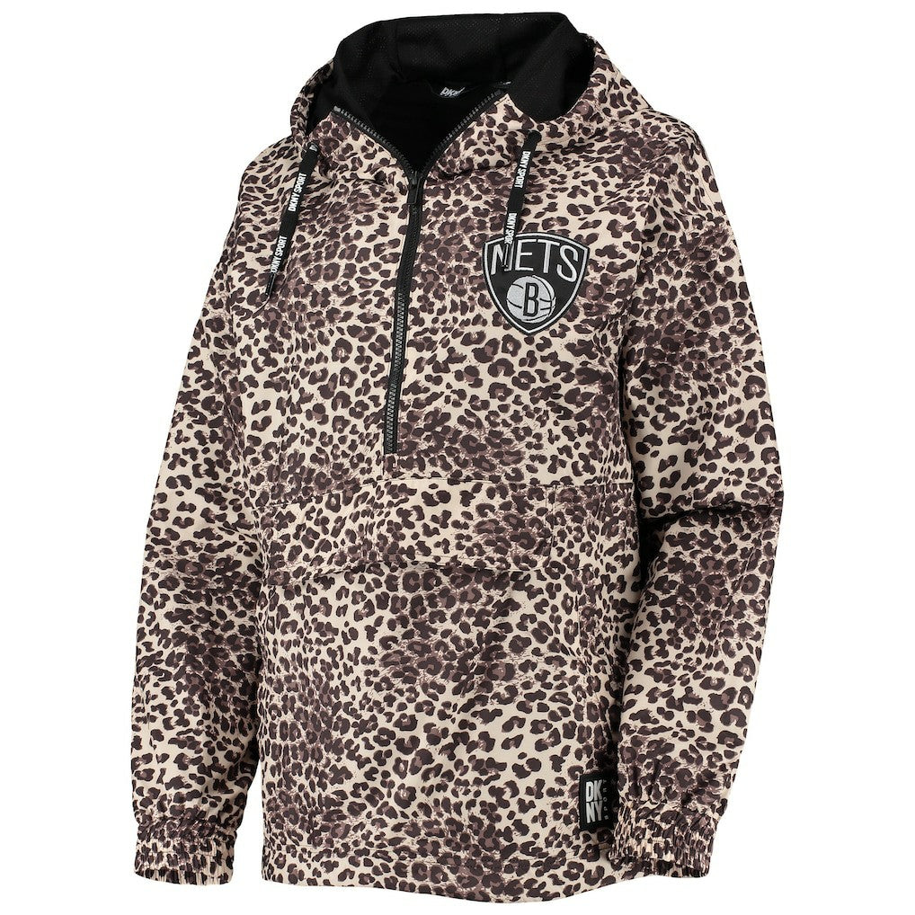 Brooklyn Nets DKNY Sport Women's Gabriella Windbreaker Half-Zip Hoodie - Leopard discount